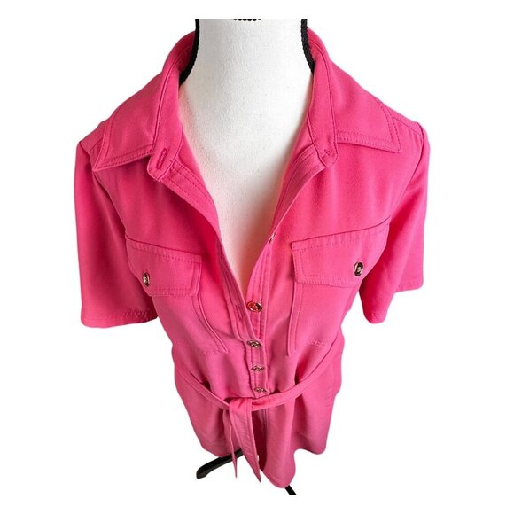 Trina Turk Womens Shirt Dress Pink Belted Size S Short Sleeve Button Up - Picture 7 of 9